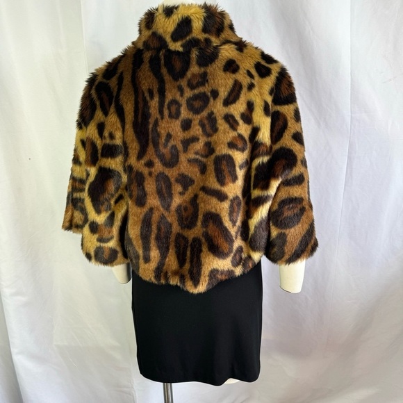 LAUNDRY BY SHELLI SEGAL FAUX FUR BOLERO JACKET ANIMAL PRINT BROWN  COAT ONE SIZE - Picture 6 of 14